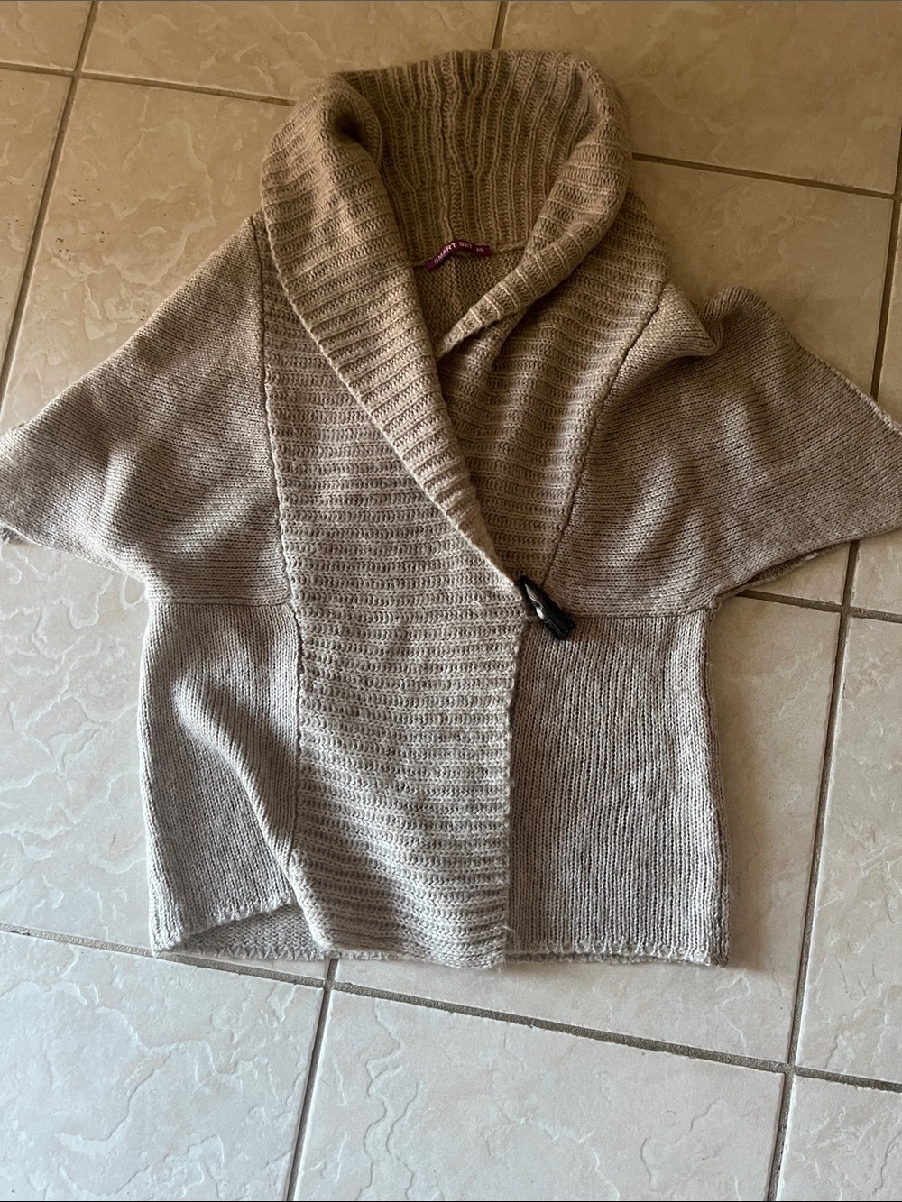 Smart Set Taupe Shawl-Collar Short-Sleeve Knit Cardigan